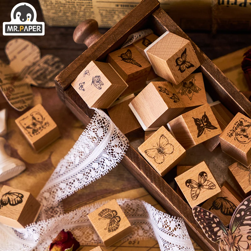 Mr Paper 4 Designs Wooden stamp Animal pattern series Leaves of Grass The Little Prince Blessing Wind Chime Zhuang Zhou Mengdie |