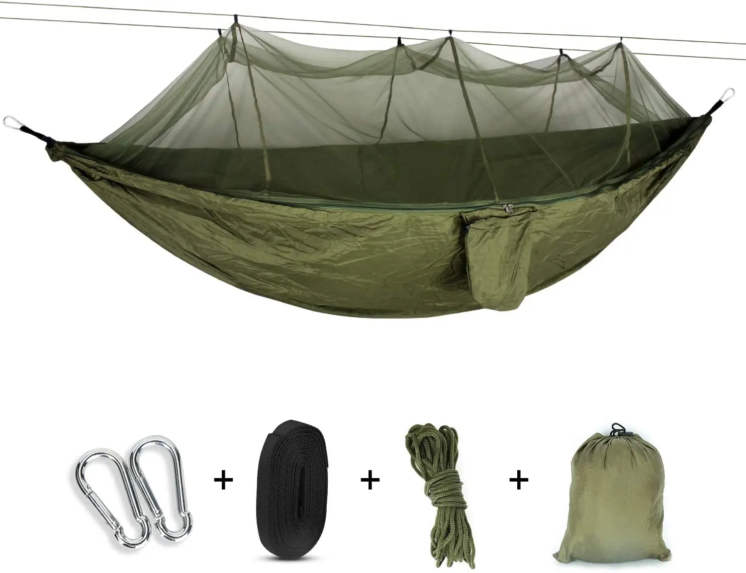 

Camping Hammock with Mosquito Bug Net, Nylon Parachute Hammocks for Backpacking, Hiking, Yard, Green