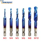 Сверла с шестигранным хвостовиком, с титановым покрытием, с резьбой Винт из быстрорежущей стали, составной кран м3, M4, M5, M6, M8, M10, 6 шт.