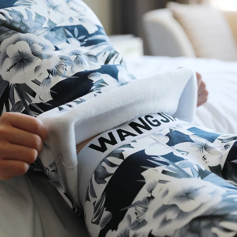 Mens Long Johns Winter Warm Pants Sexy Underwear Set Leggins Cotton Plus Velvet Round Neck Slim Thermal Trousers Sleepwear