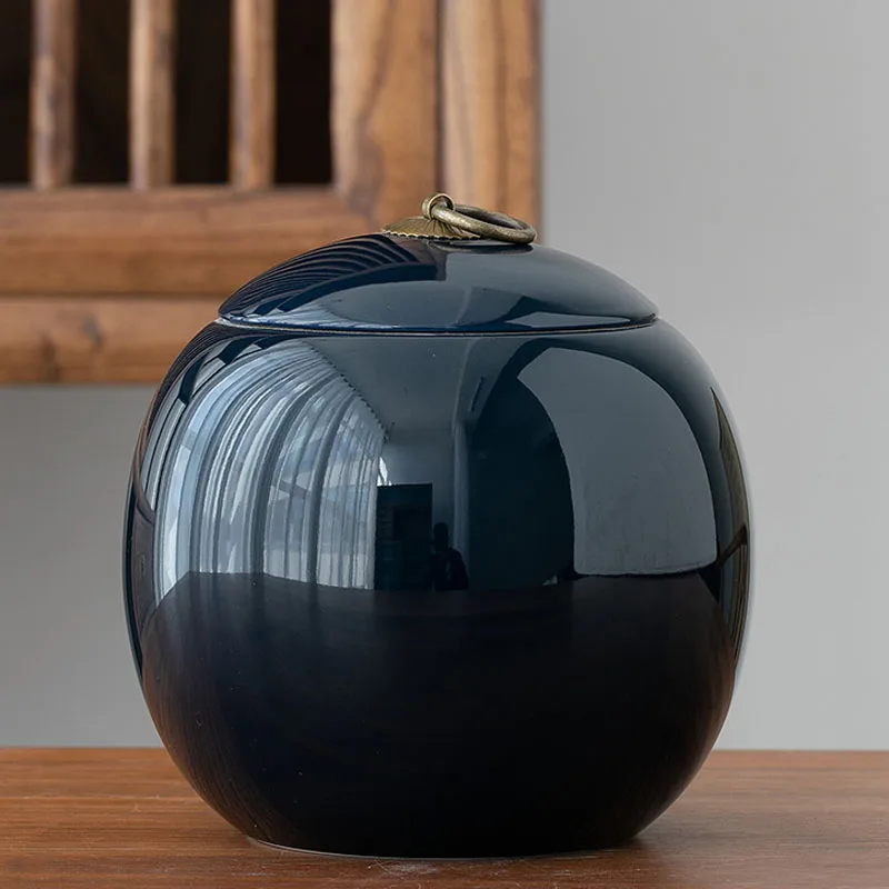 

Ji Blue Green Beige Tea Caddy Chinese Style Ceramic Material Storage Tank Pu'er Red White Green Tea Universal Moisture-proof