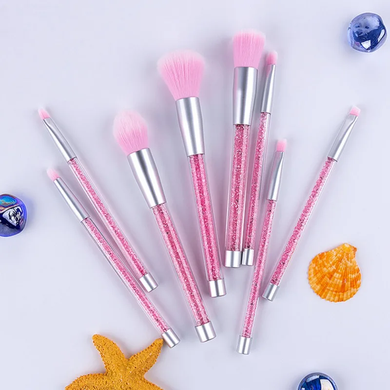 

8pcs Professional Eye Shadow Foundation Blush Face Makeup Brush Tool Sliver Diamond Crystal Makeup Brushes Set