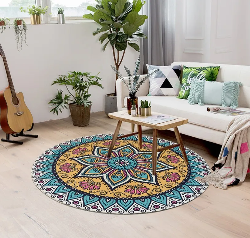 Этнический Boho напольный коврик для гардеробной и ковры коврик для йоги с мандалой Хиппи Мандала нескользящий круглый ковер для гостиной