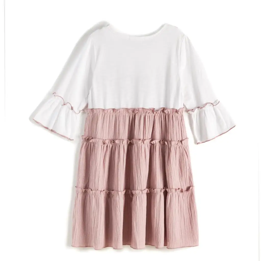 CupofSweet Contrast Dolly Elegant Kiddie Dress Girls Clothing Cropped Sleeve Summer Korean Fashion Casual Dresses | Детская одежда и