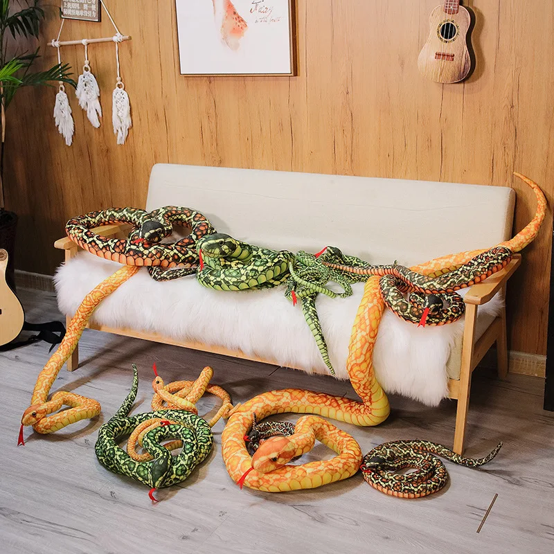 

110-300CM Simulated Python Snake Plush Toy Giant Boa Cobra Long Stuffed Snake Plushie Pillow Children Boys Gift Home Decoration