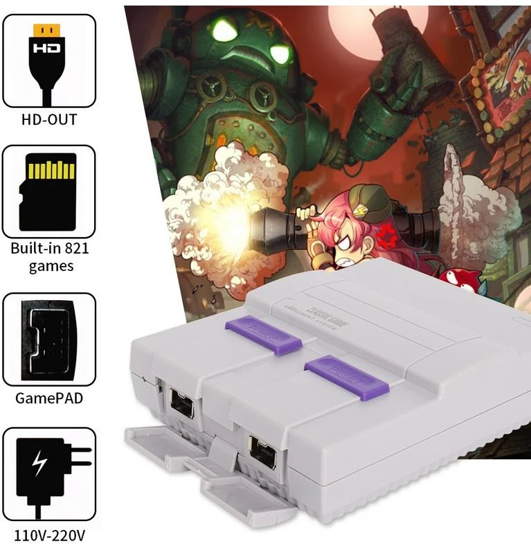 HD ТВ видео игровые консоли SNES 8 битный с 821 ПФС для игры двойной игровой плеер pal и