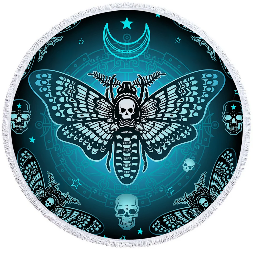 Постельное белье Outlet Death Moth круглое пляжное полотенце Готический Череп полотенце большое для взрослых бабочка Toalla кисточкой Луна галактика коврик для пикника