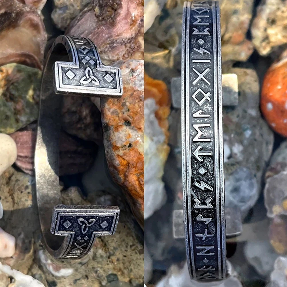 Vintage สแตนเลสสตีลไวกิ้ง Rune สร้อยข้อมือ Boy Biker Nordic Odin เซลติกส์สร้อยข้อมือแฟชั่นเครื่องประดับ Amulet ของข...