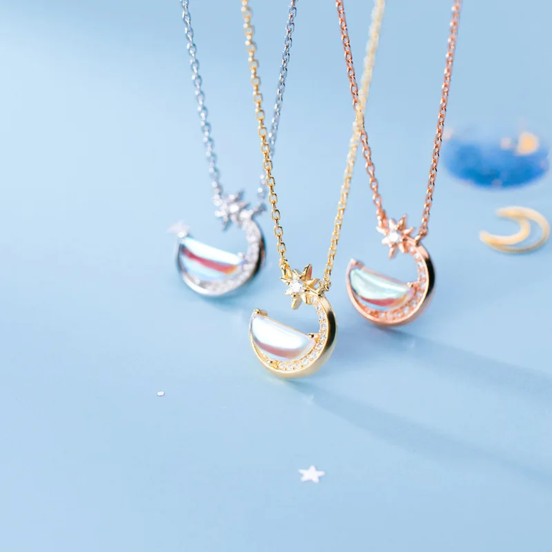 

Charm Trendy pendant necklaces for women Gem stone Star moon thrasher shap dangle necklace clavicle chain fine s925 jewlelry
