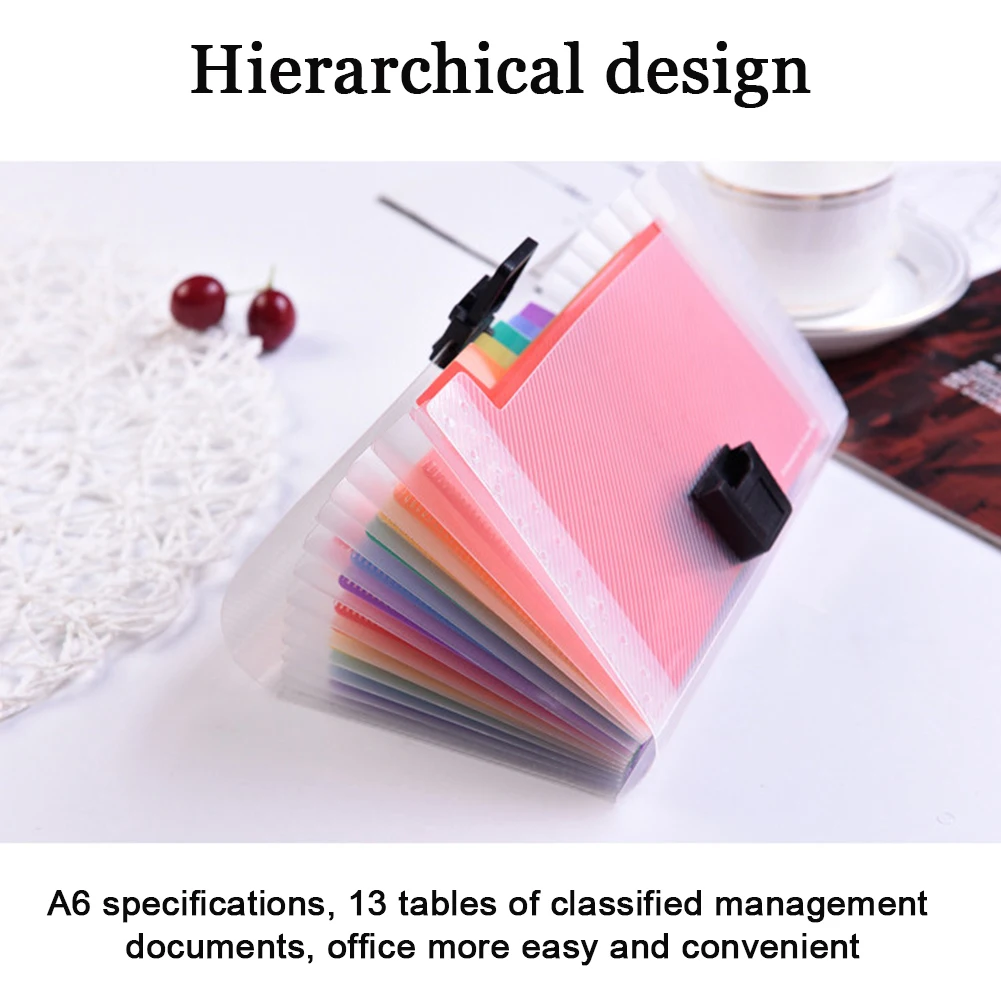 Storage Portable A6 Accordion Office File Folder Rainbow Innner 13 Pockets Organizer Expandable School Buckle PP Document |