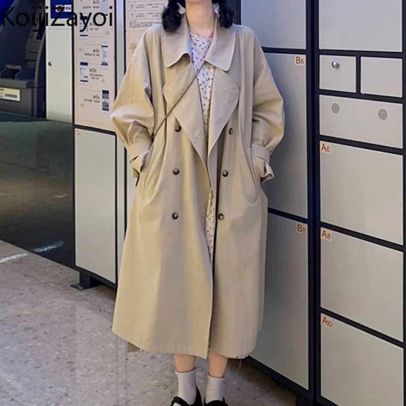 

Koijizayoi Casual Loose Women Long Trench Fashion Lady Chic Korean Coat Single Breasted 2022 Spring Autumn Solid Tops Outwear