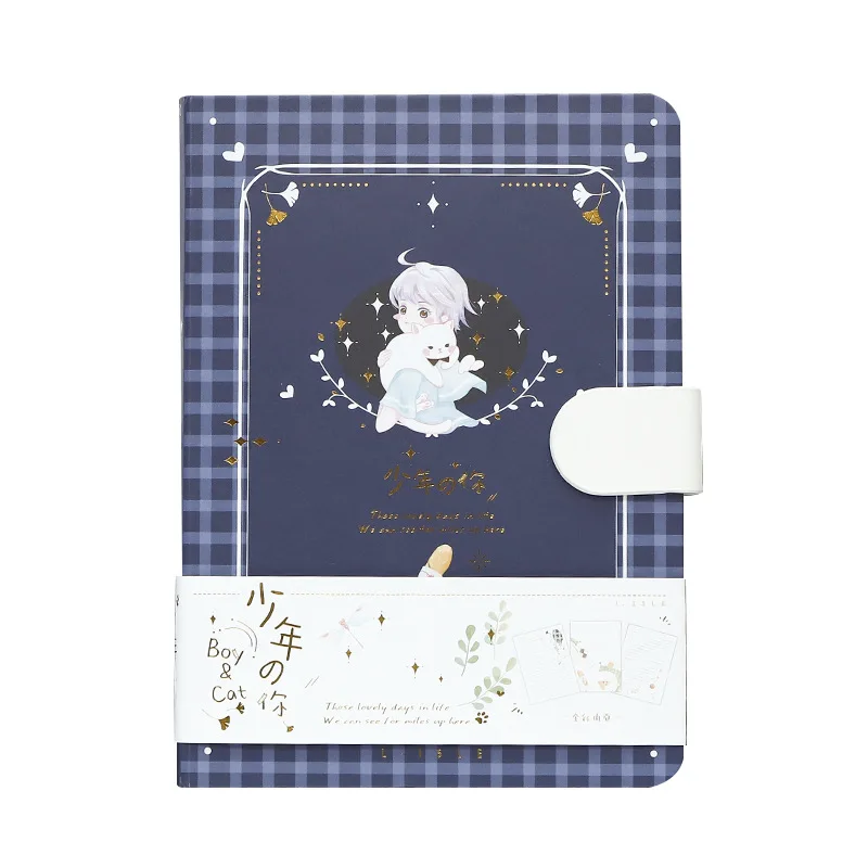 

Boy and Cat Journal PU Leather Hardcover Notebook Colorful Inner Page A6 Notebooks for School Diary Planner Office Supplies