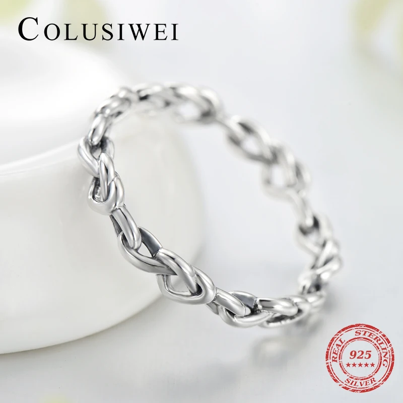 Colusiwei из чистого стерлингового серебра 925 Твист сердце перстни простой модный