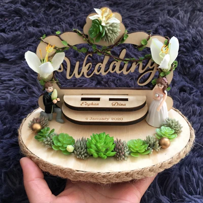 CC On sale custom name Anniversary Engagement rings bearer pillow wood wedding flower rustic ring box - Цвет: CC