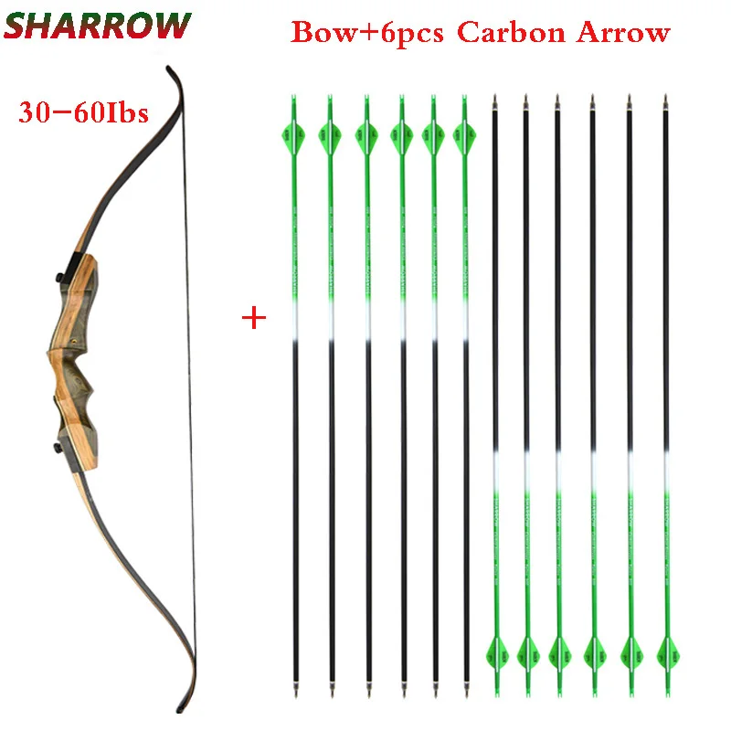 30 60Ibs Рекурсивный лук для стрельбы из лука 62 дюйма с 6 карбоновыми стрелами охоты