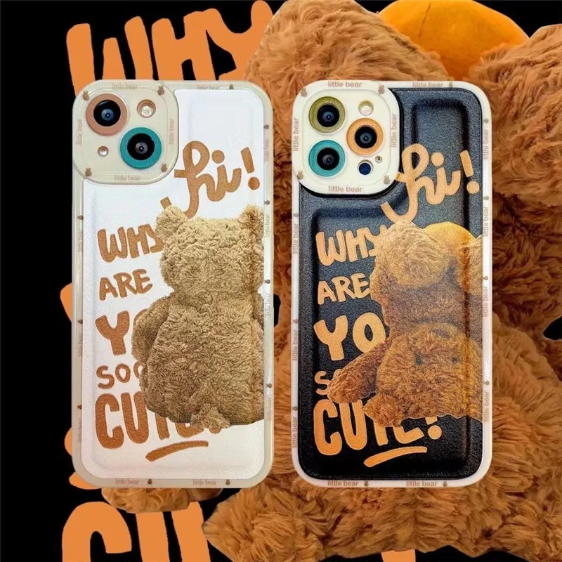

Cartoon Animal Plush Bear Checkerboard Pattern Soft Case For Iphone 11 12 13 Pro Max 7 8 Plus Xr X Xs Se 2020 Phone Cover Fundas