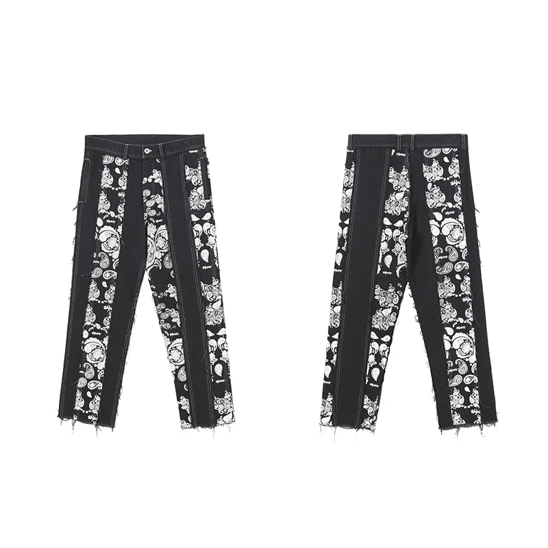 Мужские черные джинсы с принтом пейсли кешью мешковатые высокой талией