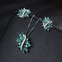 funmode classic small jewelry sets green blue cubic zirconia necklace earrings women vacation necklace earrings sets moda fs13