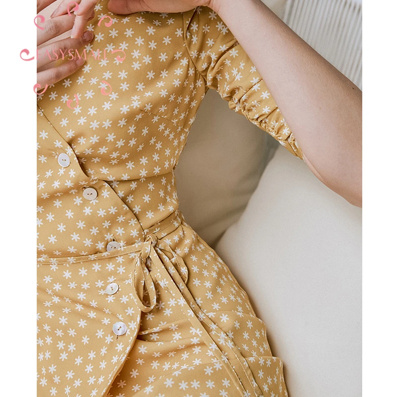 

EASYSMALL Women dress new arrivel Fashion Summer Sexy Chiffon floral high-end SlimWave point High Waist sleeveless Dresses