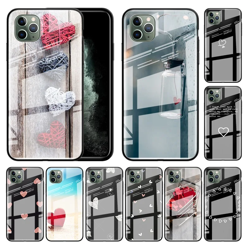 

Glass Case For Apple iPhone 12 11 Pro Max 8 7 XS XR X 6 6S Plus SE 2020 Mobile Phone Coque Fundas Love The Heart Shell Cover