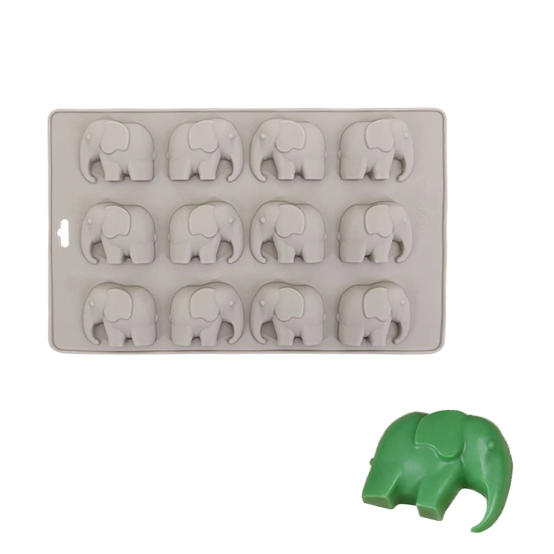 Molde de silicona con forma de elefante, 12 cavidades, para hornear Chocolate,...