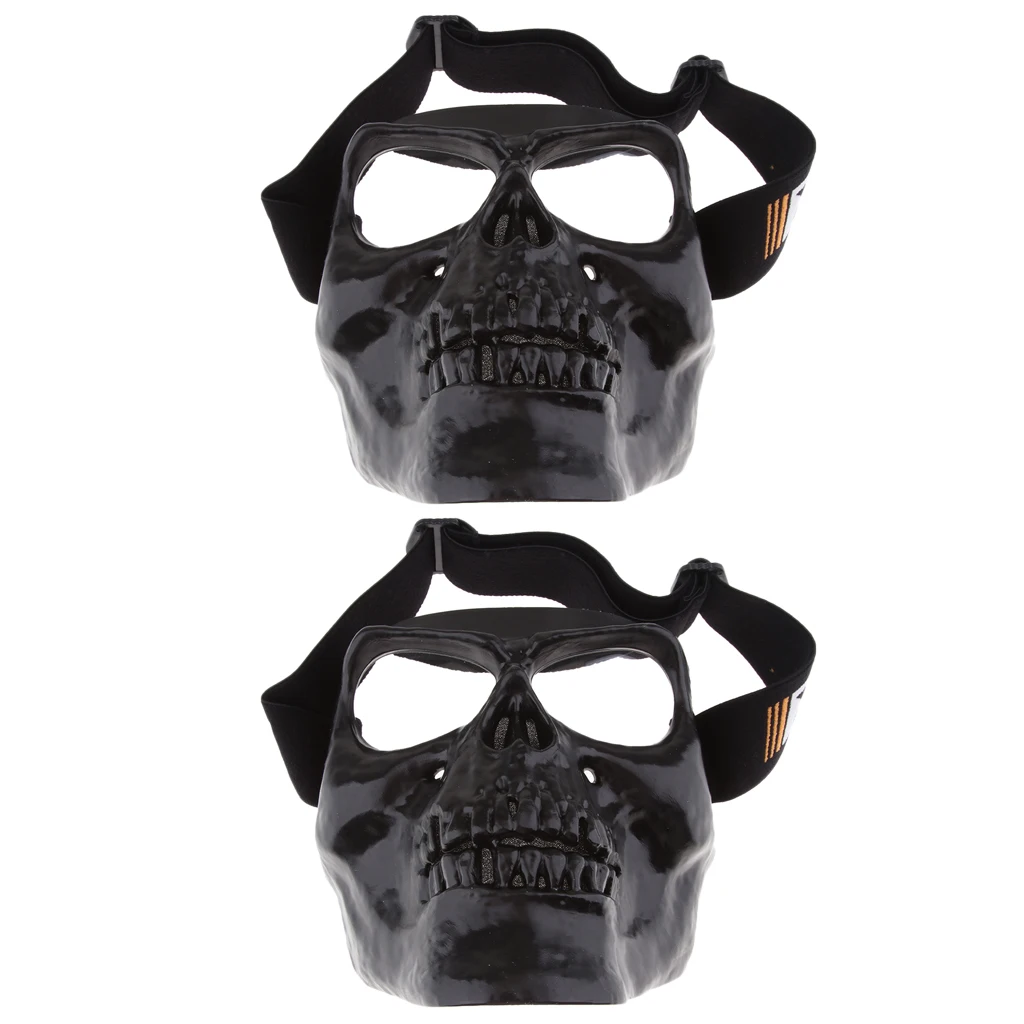 2pcs Full Face Unisex Motorbike Goggles Windproof Adjustable Strap Black