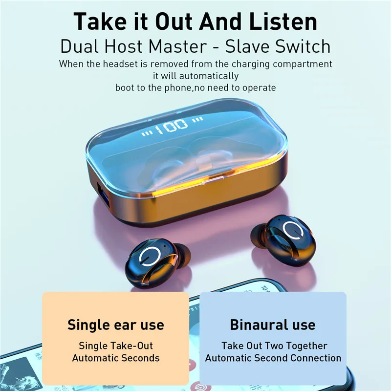 TWS-наушники T11 Беспроводные с поддержкой Bluetooth и светодиодный ным футляром на 3500