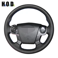 black pu artificial leather steering wheel cover hand stitched car steering wheel covers for toyota camry 2012 2013 2014