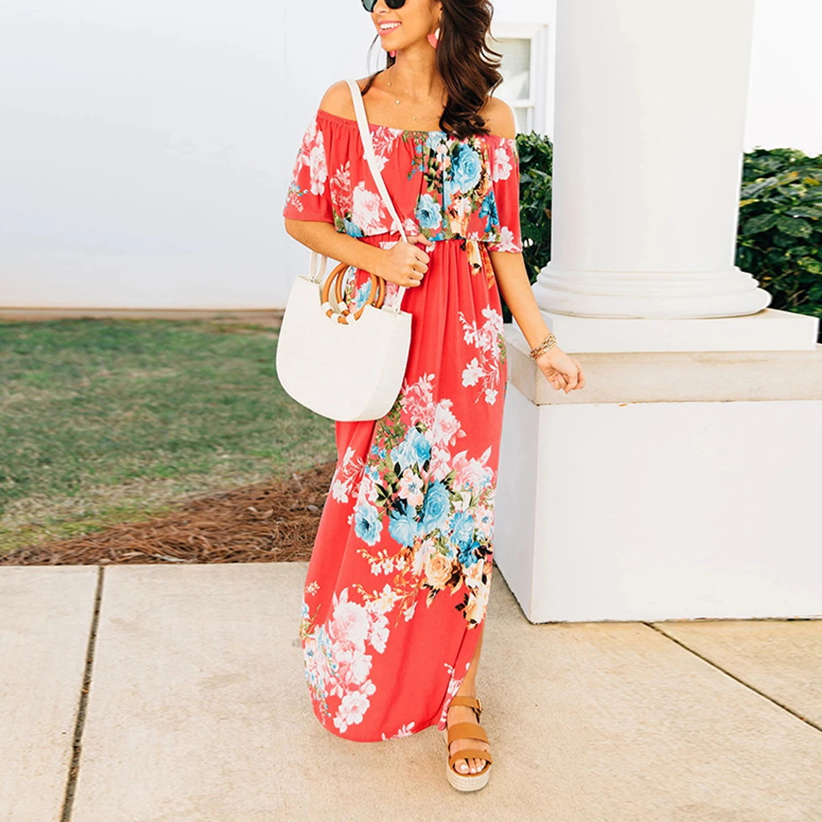 

2020 Maxi Summer Dresses Fashion Sexy Print Collar Women Dress Boho Long Dress Elegant Vintage Dress Beach Dress