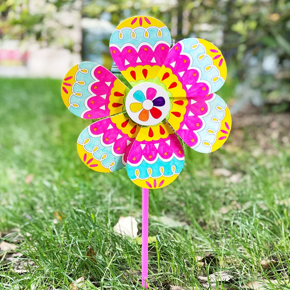

1 Set of 10pcs DIY Paper Windmill Flowers Blooming Unfinished Graffiti Windmill Crafts