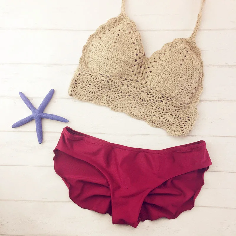 Вязаный крючком сексуальный бикини купальник женский ручной работы бразильский