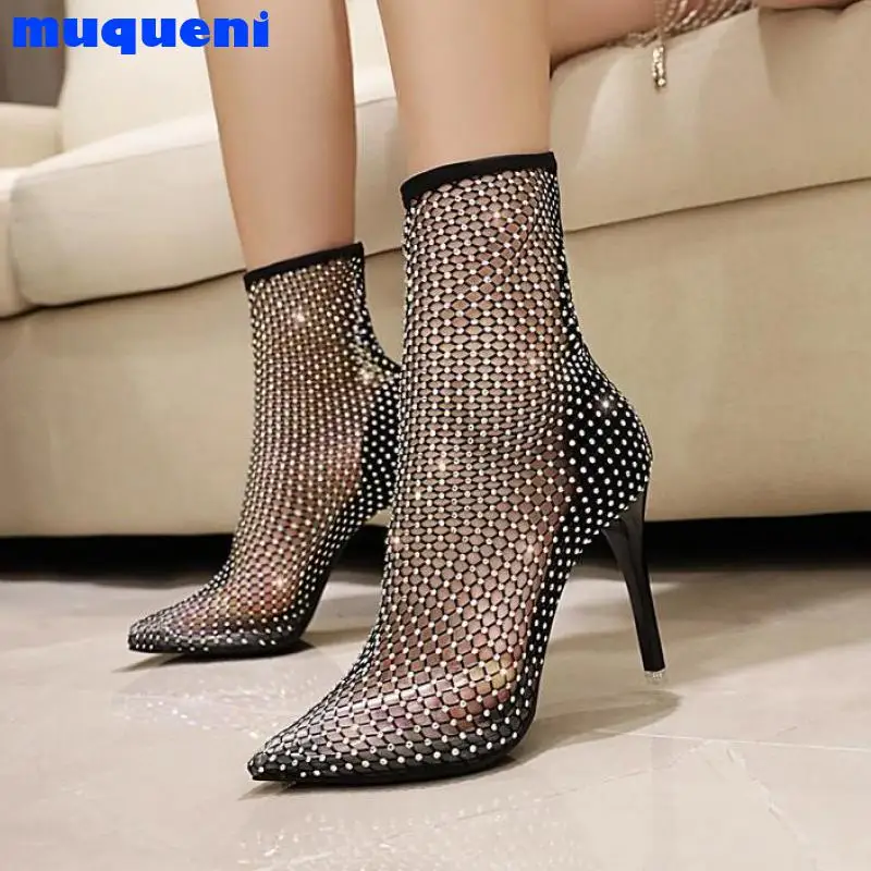 

Sexy Nightclub High Stiletto Lace Rhinestone Women's Shoes Rhinestone Summer Sunscreen Breathable Pointed Toe Super High Heels