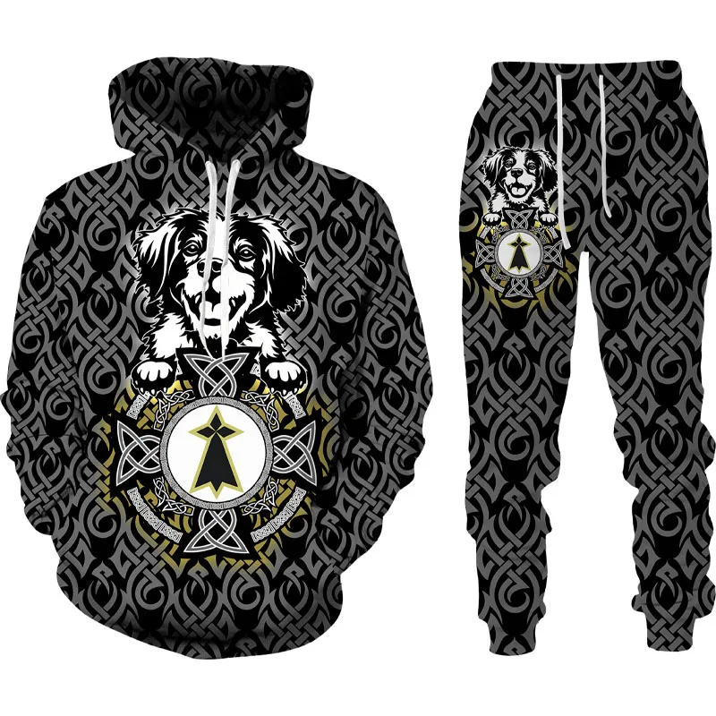 

Autumn Winter 3D Celtic Knot Printed Men's Hooded Sweater Set Male Sportswear Tracksuit Long Sleeve Men Clothing Suit