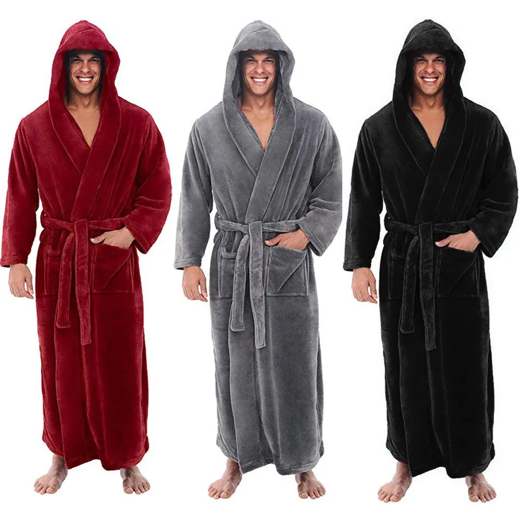 

Men's Boy Winter Plush Lengthened Shawl Bathrobe Home Clothes Long Sleeved Robe Coat