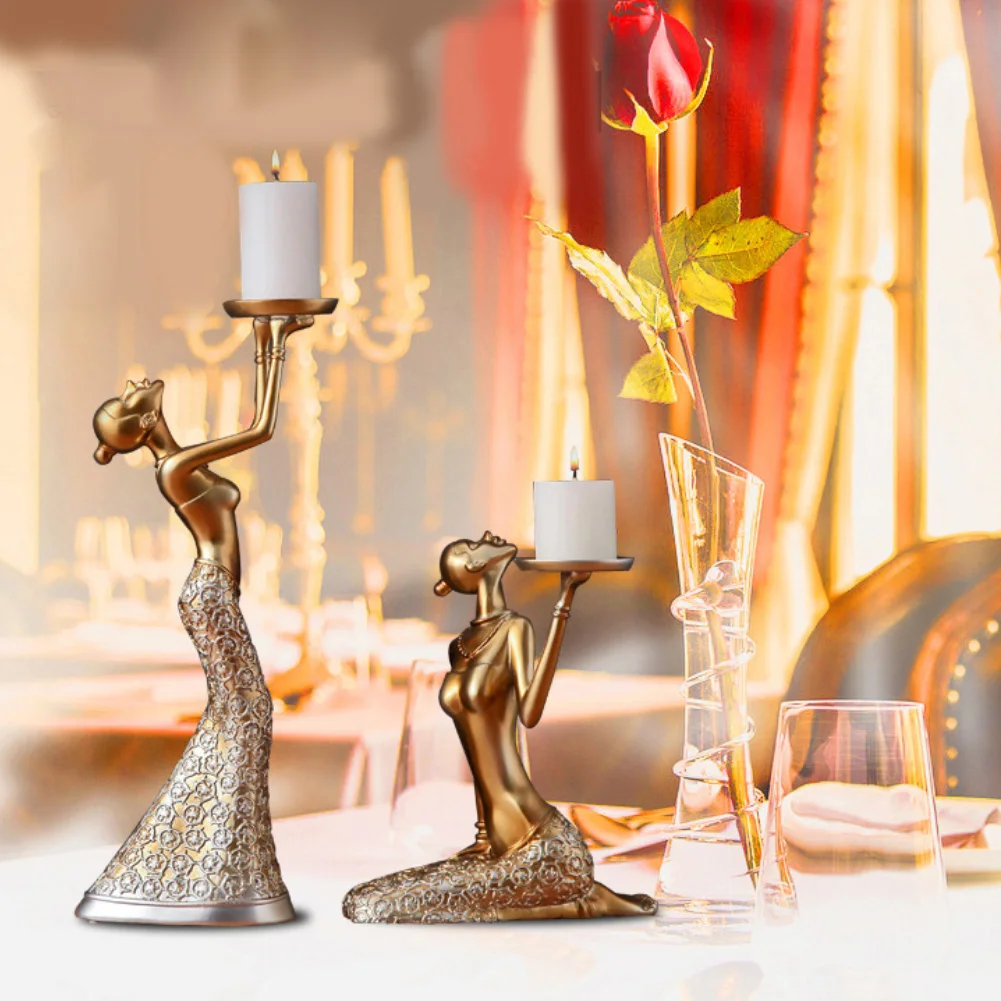 1Pair Vintage Abstract Lady Candle Holder Statue Sculpture Candlestick Party Weeding Decoration Accessories Home Decor