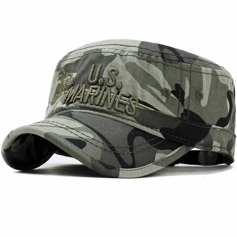 

2019 United States US Marines Corps Cap Hat Military Hats Camouflage Flat Top Hat Men Cotton hHat USA Navy Embroidered Camo Hat