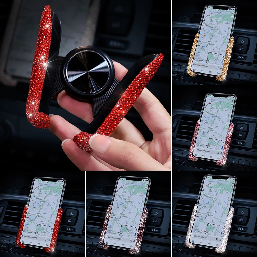 

Car Air Outlet Snap-Type Support Diamond-Studded Navigation Mobile Phone Holder For iPhone 8 XS XR for Samsung Support Telephone