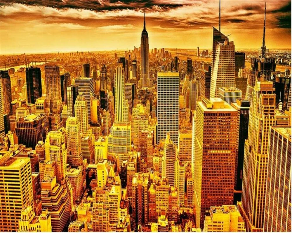 

beibehang Large Custom Wallpapers New York Golden City HDTV Backdrop Home Furnishings