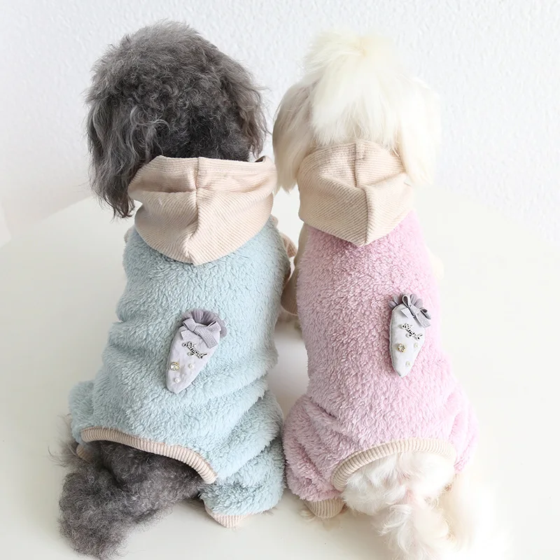 

Комбинезоны для собак на осень и зиму 2021, синие и розовые цвета, бархатная Пижама с капюшоном для собак, одежда для домашних животных, товары ...