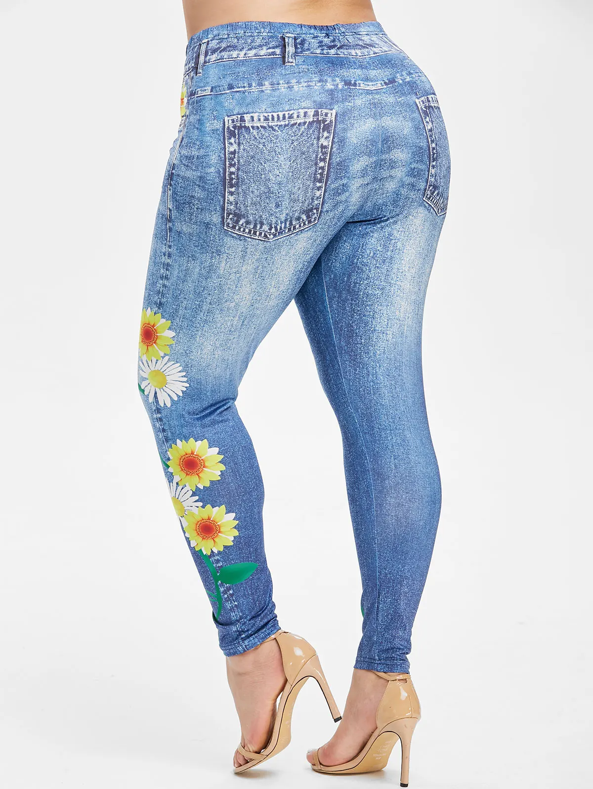 ROSEGAL размера плюс с принтом подсолнуха обтягивающие 3D джеггинсы эластичной