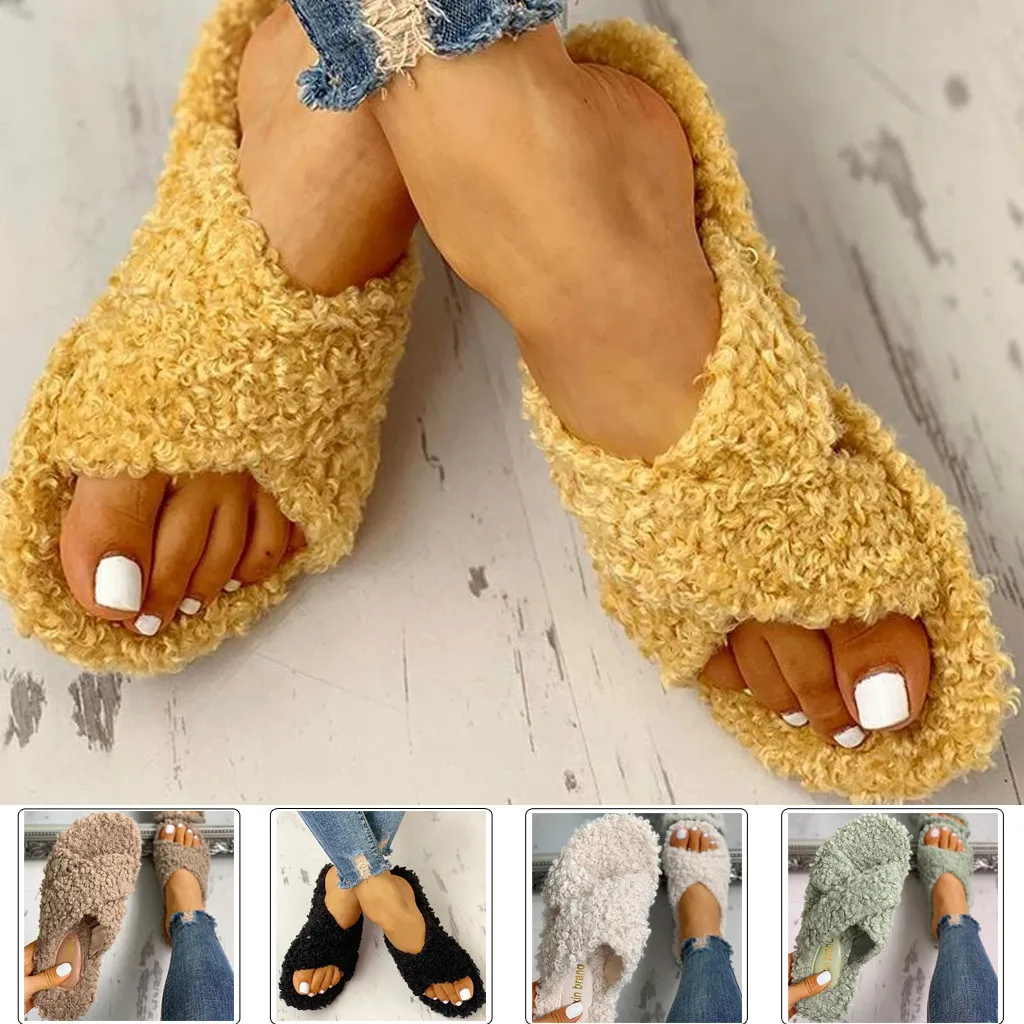 Милые хлопковые короткие плюшевые тапочки на плоской подошве для женщин и