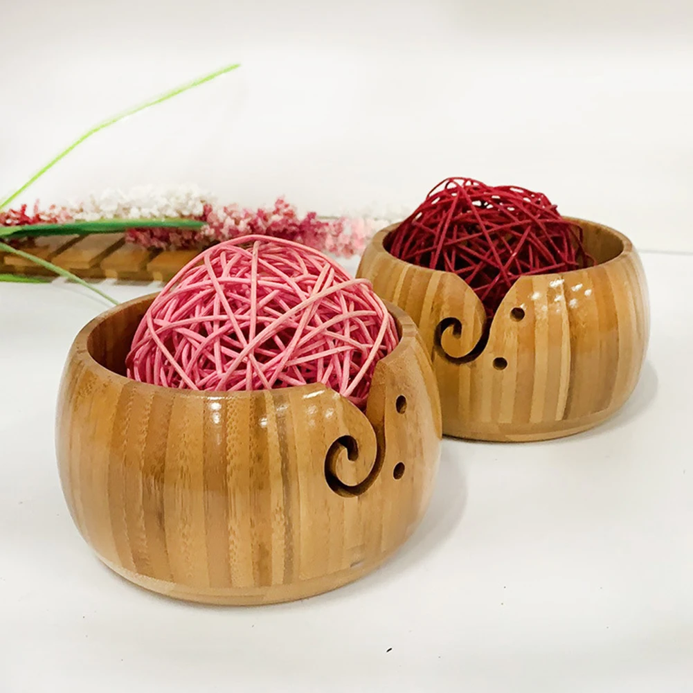 

Knitting Crocheted Wool Holder Storage Bowl Wooden Round Knitting Project Needlework Craft Salad Noodle Rice Fruit Bowl