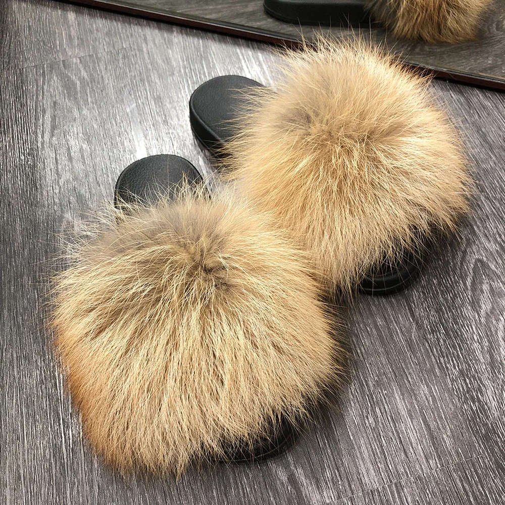 Женские меховые шлепанцы YOLOAgain на плоской подошве из натурального Лисьего