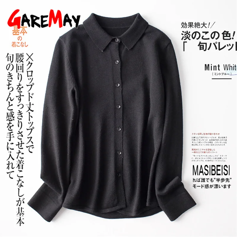 GareMay Pullovers women's knitted jacket Sweaters cardigan for women jumper Turn Down Collar knitting Tops Female plus size |