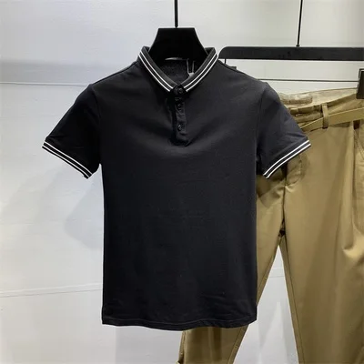 

Short-sleeved T-shirt tide men's skinny summer slim half-sleeved knitted lapel youth