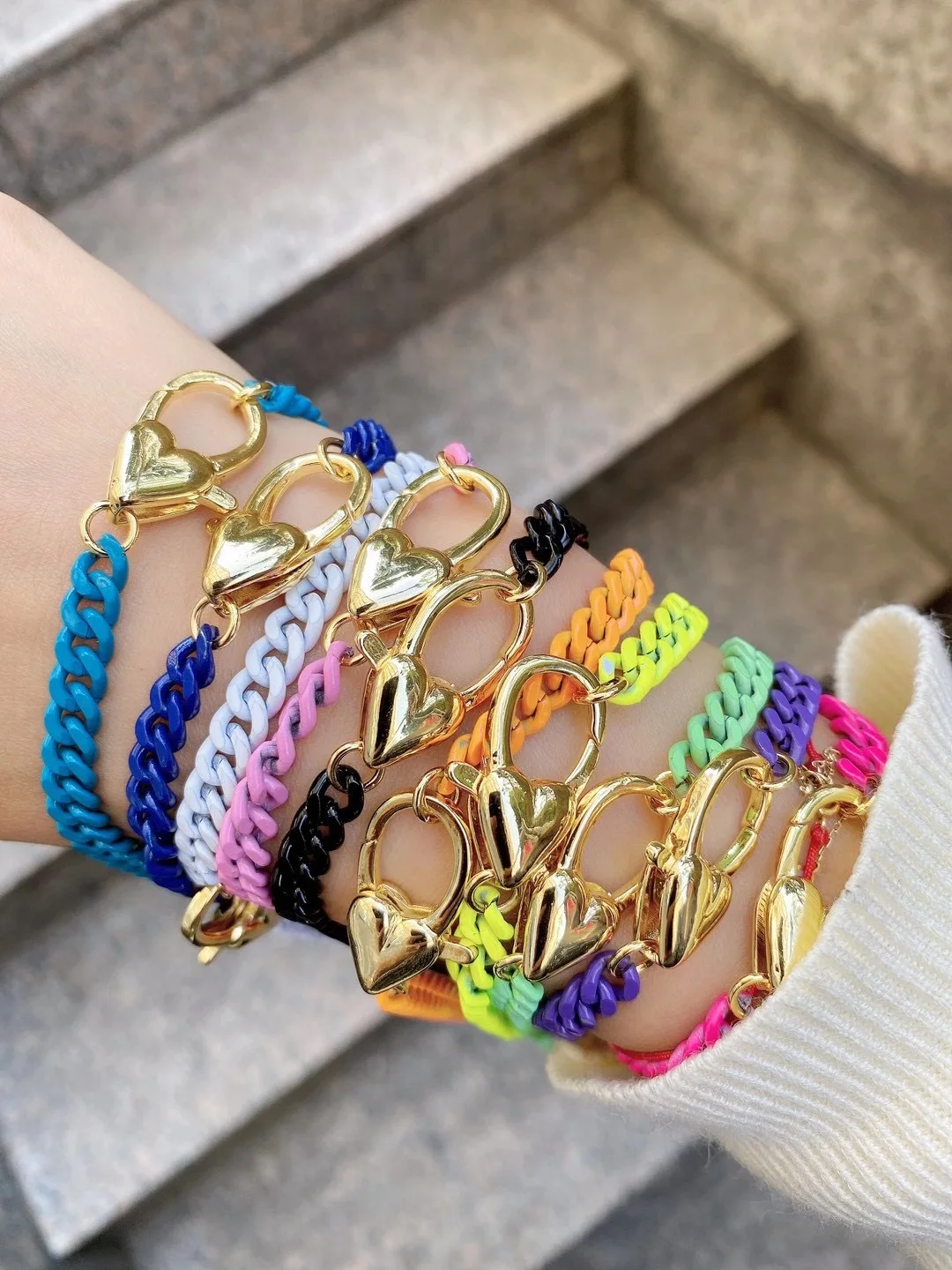 

5Pcs Mix Color Enamel Link Chain Bracelet Gold Color Lobster Clasp Chain Jewelry 6MM Width, Choose Color
