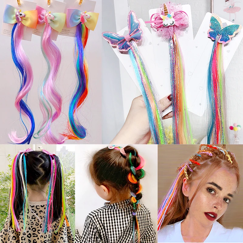 Детские заколки для волос с мультяшным бантом и единорогом Длинные градиентные