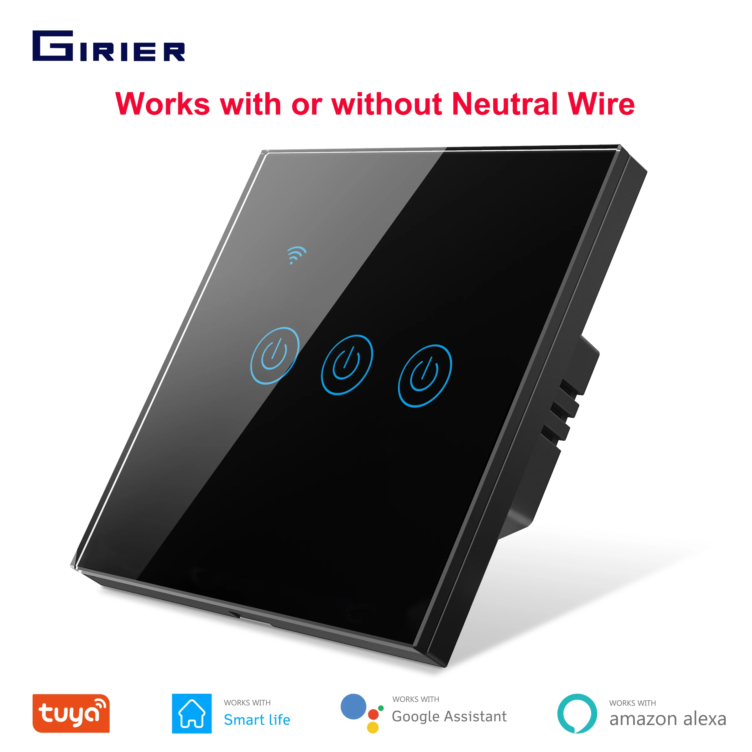 Умный сенсорный выключатель Tuya с европейской вилкой 220 В не требует нейтрального