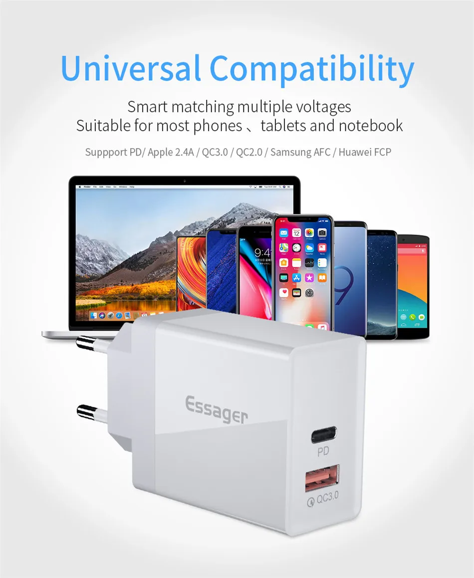 Essager 36 Вт Быстрая зарядка 3,0 USB зарядное устройство QC3.0 QC Тип C PD3.0 PD турбо настенное быстрое зарядное устройство для iPhone samsung Xiaomi Мобильный телефон