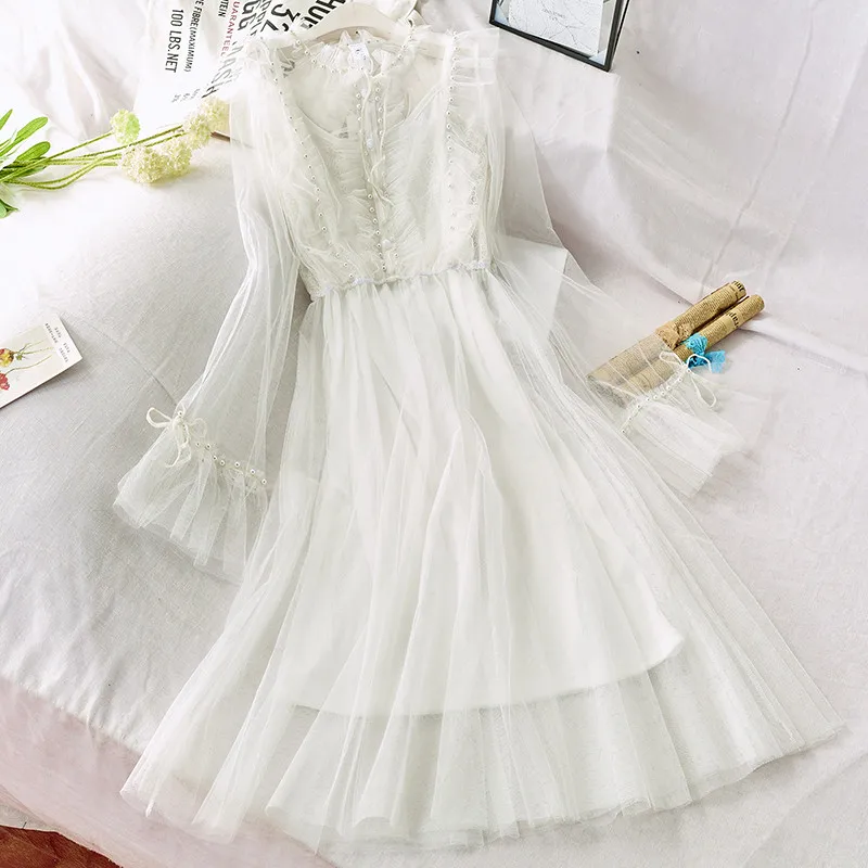 Новинка Осеннее длинное плиссированное платье из двух частей женское милое